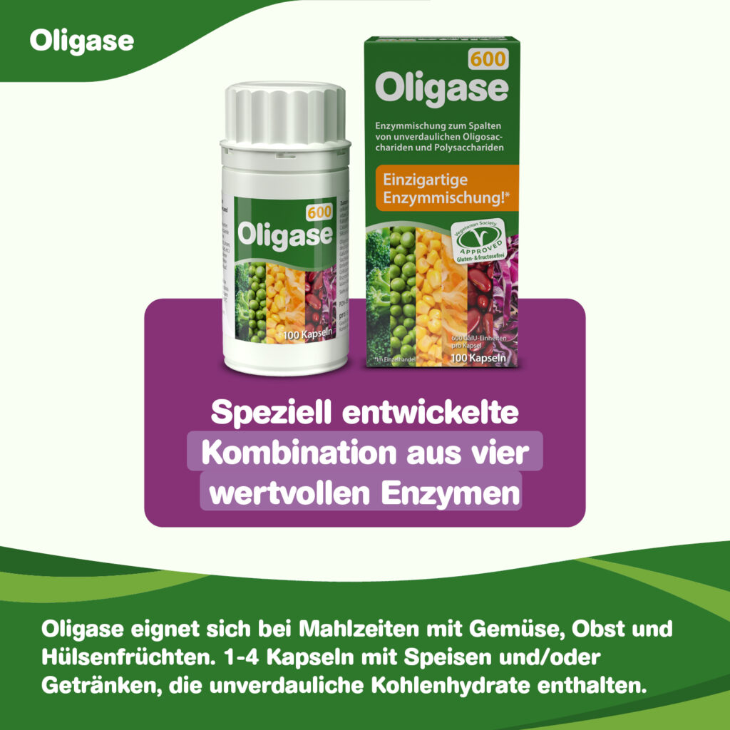 Oligase enthält eine speziell entwickelte Kombination aus vier wertvollen Enzymen.